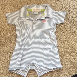 The Beaufort Bonnet Company Light Blue and White Striped Romper